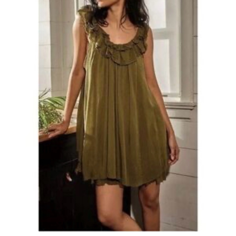 New Free People Just For You Trapeze Olive Green Dress Sz XS Anthropologie